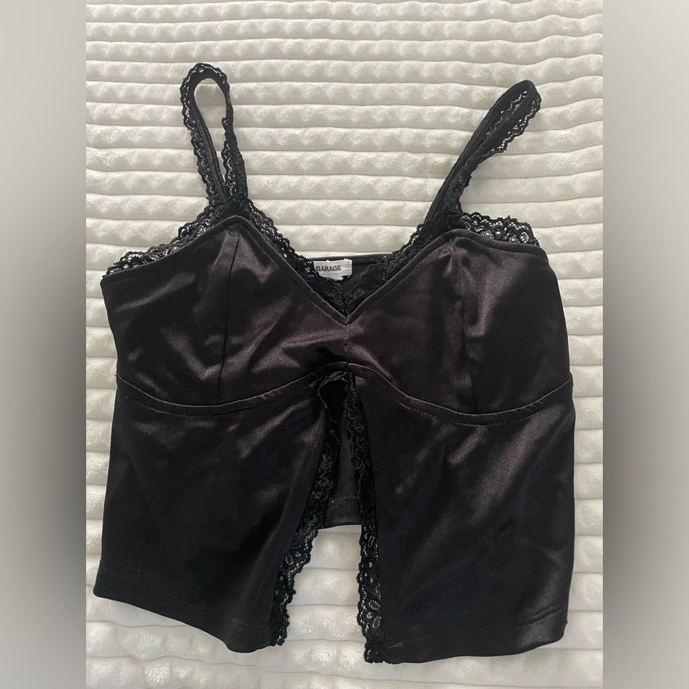 Black satin and lace top from Garage!